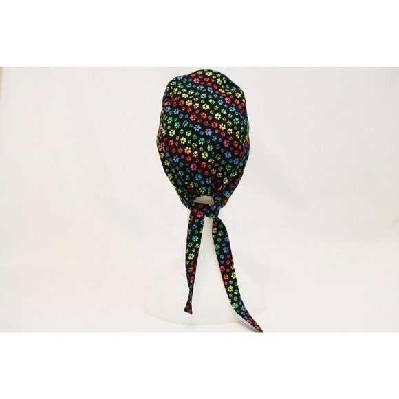 Rainbow Paw Prints Surgical Scrub Cap Dentist Chemo Hat - Picture 3 of 5